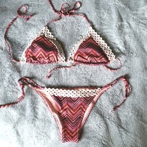 H&M pink shevron string lace bikini